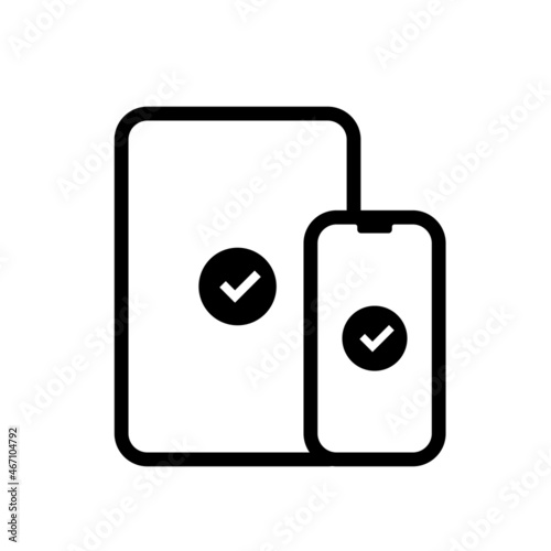Smartphone and tablet with checkmark icon. Vector EPS 10. Isolated on white background