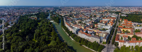 Aerial view around downtown of the city Munich in Bavaria on a sunny day in summer 