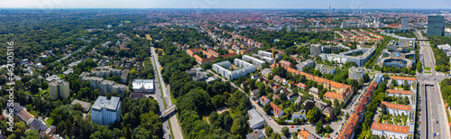 Aerial view around downtown of the city Munich in Bavaria on a sunny day in summer	