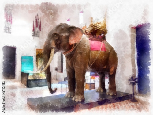 elephants used in war watercolor style illustration impressionist painting. © Kittipong