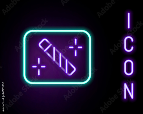 Glowing neon line Photo retouching icon isolated on black background. Photographer, photography, retouch icon. Colorful outline concept. Vector