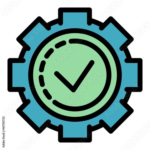 Gear wheel certificate icon. Outline gear wheel certificate vector icon color flat isolated