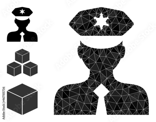 Low-poly police officer icon, and similar icons. Polygonal police officer vector is designed from random triangles. Flat geometric polygonal illustration is created from police officer icon.