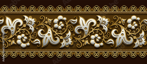 Modern vector volumetric floral ornamental stripe background.