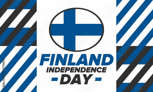 Finland Independence Day. Finnish national happy holiday, celebrated annual in December 6. Finland flag. Patriotic elements. Poster, card, banner and background. Vector illustration