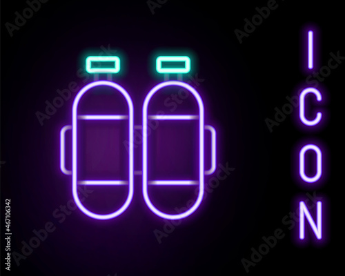 Glowing neon line Aqualung icon isolated on black background. Oxygen tank for diver. Diving equipment. Extreme sport. Diving underwater equipment. Colorful outline concept. Vector