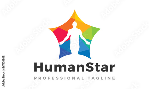 Creative Wellness Human Star Logo Design Vector Icon Illustrations.