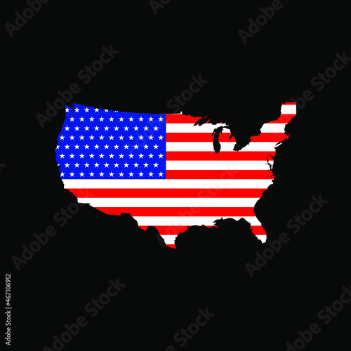 Map USA flag vector. Map USA country map vector design. Blank similar USA map isolated on black background. United States of America country 