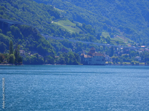 Scenic Lake Geneva and Montreux city in Switzerland