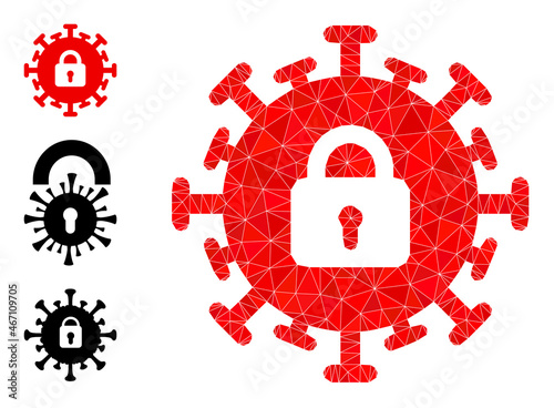 Low-poly contagious lockdown icon, and other icons. Polygonal contagious lockdown vector is designed of randomized triangles. Flat geometric polygonal symbol is designed by contagious lockdown icon.
