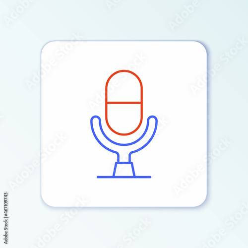 Line Microphone voice device icon isolated on white background. Microphone interpreter and alphabet letters. Colorful outline concept. Vector