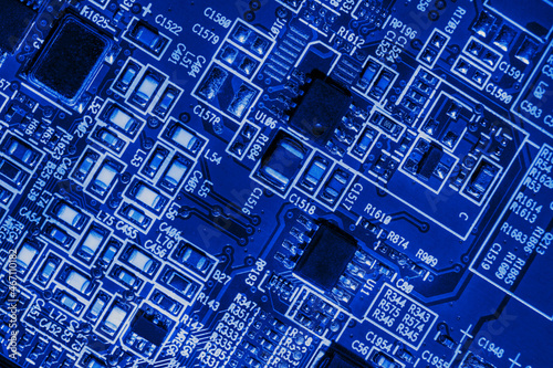 Large elements of a video card for a modern new generation microchip based on nanometer technology, transistor and processor electronic equipment. IT technologies in programming photo