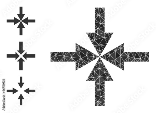 Low-poly compress arrows icon, and other icons. Polygonal compress arrows vector is combined with randomized triangles. Flat geometric lowpoly illustration is designed by compress arrows icon.