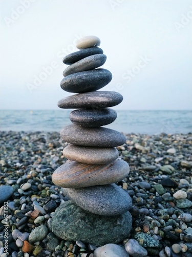 Stack of rocks on sea bank