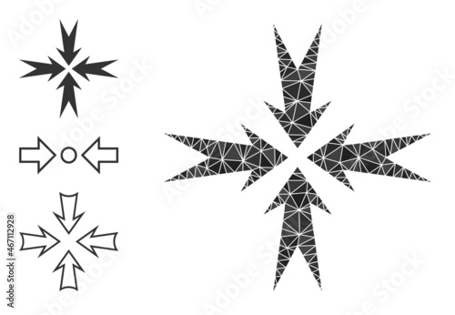 lowpoly compression arrows icon, and other icons. Polygonal compression arrows vector is combined from scattered triangles. Flat geometric mesh illustration is created from compression arrows icon.