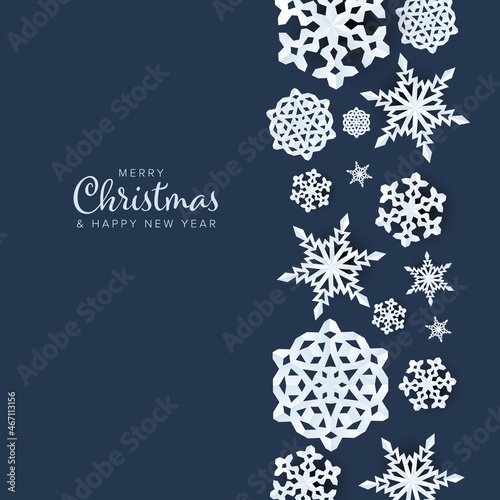 Minimalist Christmas flyer/card template with paper snow flakes stripe