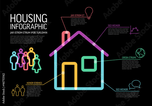 Dark Thick line housing infographic template - for real estate agency