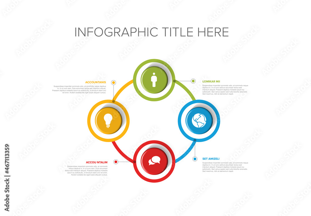 Simple infographic with four 3d circle icon elements