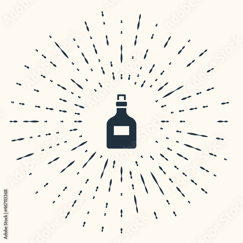 Grey Alcohol drink Rum bottle icon isolated on beige background. Abstract circle random dots. Vector