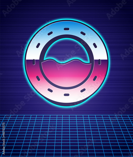 Retro style Ship porthole with rivets and seascape outside icon isolated futuristic landscape background. 80s fashion party. Vector