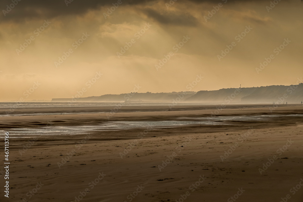 Panoramic of Omaha Beach at sunrise, Normandy, France