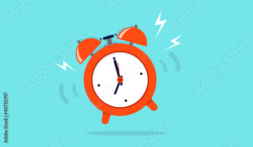 Alarm clock ringing - Wake up retro clock jumping making loud noise and ring sound. Vector illustration