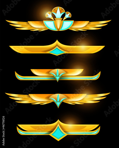 Egypt UI game antique border set, vector ancient gold frame ornament kit, abstract lotus header design. Ethnic geometric tribal vintage jewelry collection, user interface menu asset. Egypt UI border