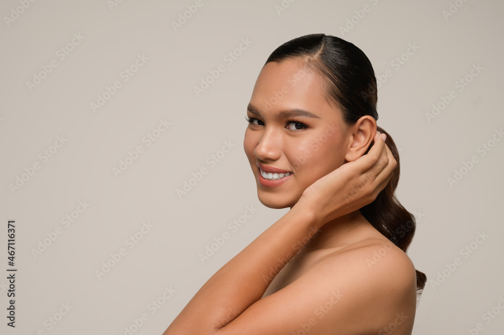 Beauty Portrait Beautiful asian Model Touching Face by Hand