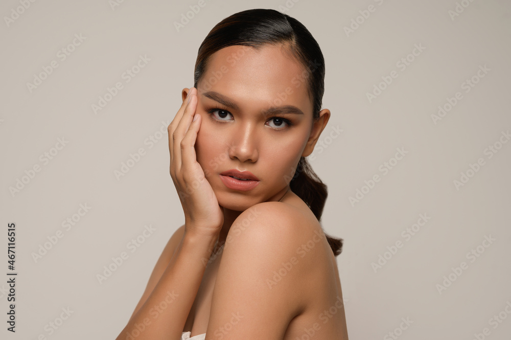 Beauty Portrait Beautiful asian Model Touching Face by Hand Beauty Portrait Beautiful asian Model Touching Face by Hand