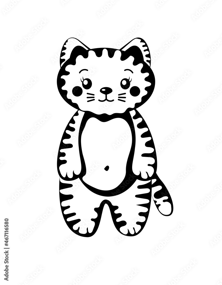 A cute striped kitten, a baby tiger, sweet little animal illustration A cute striped kitten, a baby tiger, sweet little animal illustration