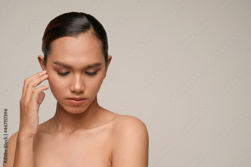 Beauty Portrait Beautiful asian Model Touching Face by Hand Beauty Portrait Beautiful asian Model Touching Face by Hand