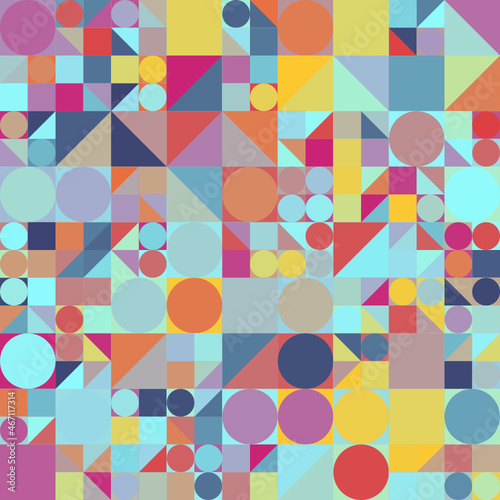 Wallpaper Mural Patrón geométrico abstracto de formas básicas en colores vivos y sobre fondo azul claro. Torontodigital.ca