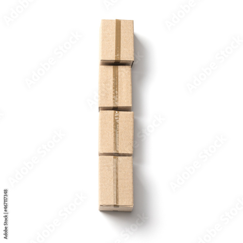 Letter I. Alphabet from cardboard boxes for delivery isolated on white background