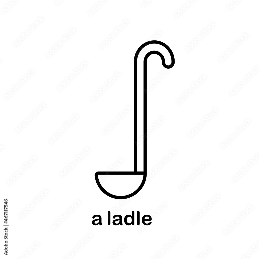 Icon and sign of a kitchen soup ladle, isolated flat and line vector illustration Icon and sign of a kitchen soup ladle, isolated flat and line vector illustration
