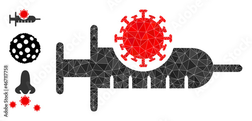 Low-poly virus vaccine icon, and similar icons. Polygonal virus vaccine vector is designed from scattered triangles. Flat geometric polygonal illustration designed by virus vaccine pictogram.