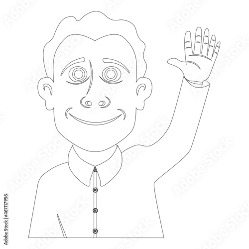 A kind and friendly person waves and says Hello. Vector illustration coloring book.