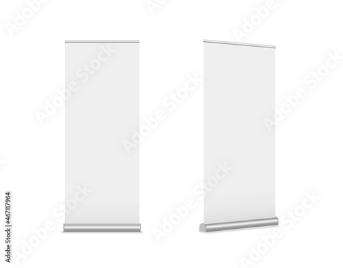 Vector realistic roll-up banners.  Template. Mobile sliding advertising stands. Mock-up. EPS10.