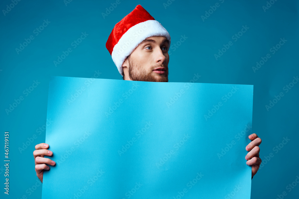 emotional man in a christmas blue mockup Poster isolated background