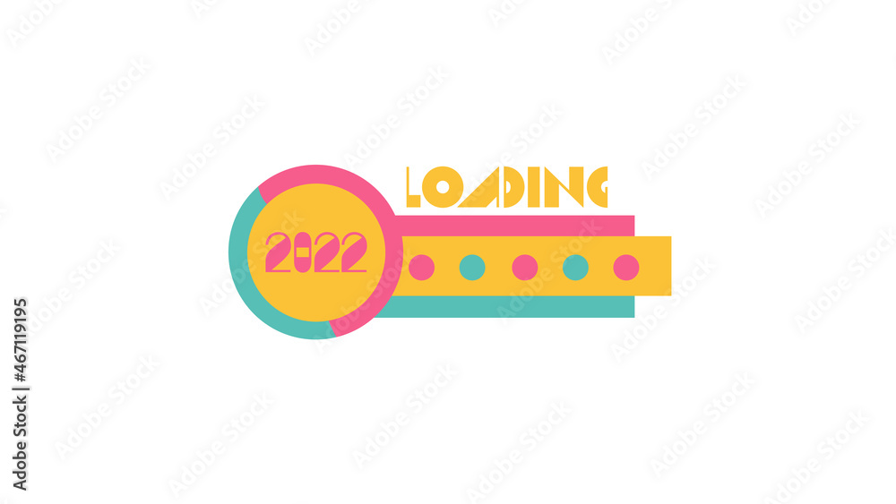 Flat progress bar showing loading of 2022. Bar of New Year 2022. Vector illustration for graphic design, banner, website and planning. Yellow, pink and green colour. Flat progress bar showing loading of 2022. Bar of New Year 2022. Vector illustration for graphic design, banner, website and planning. Yellow, pink and green colour.