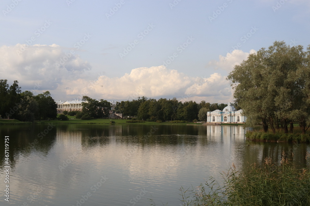 Beautiful lake shore in Catherine Park in St. Petersburg