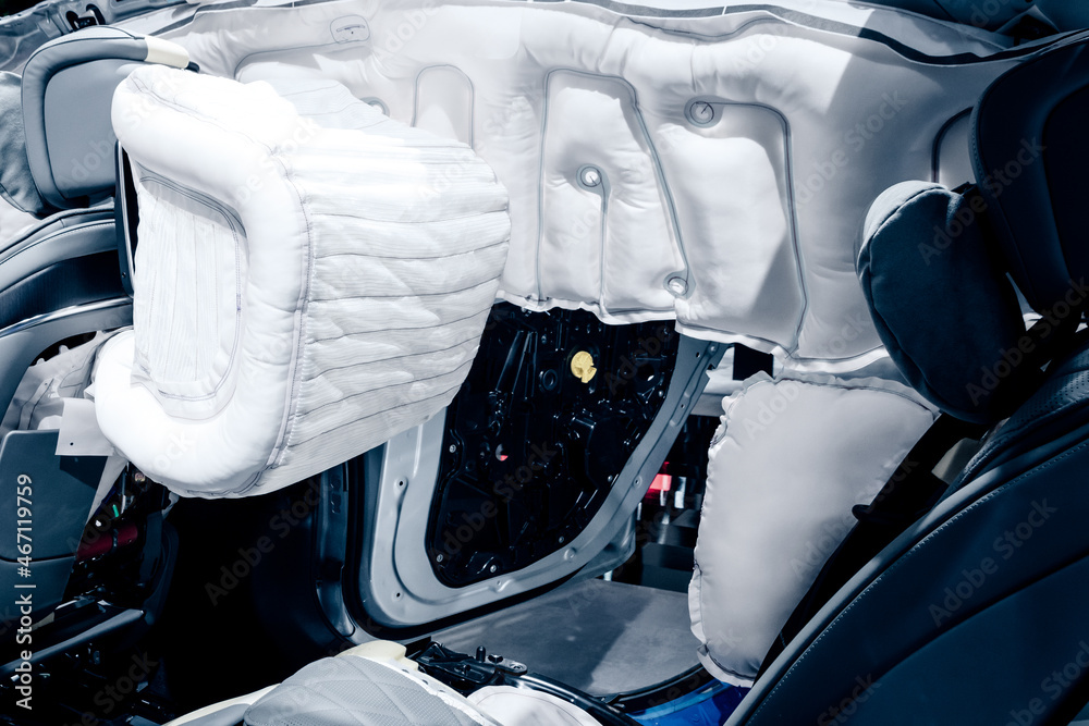 Airbags deployed in a modern MercedesBenz car in a safety
