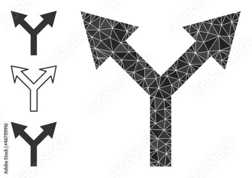 Low-poly bifurcation arrow up icon, and bonus icons. Polygonal bifurcation arrow up vector constructed from chaotic triangles.