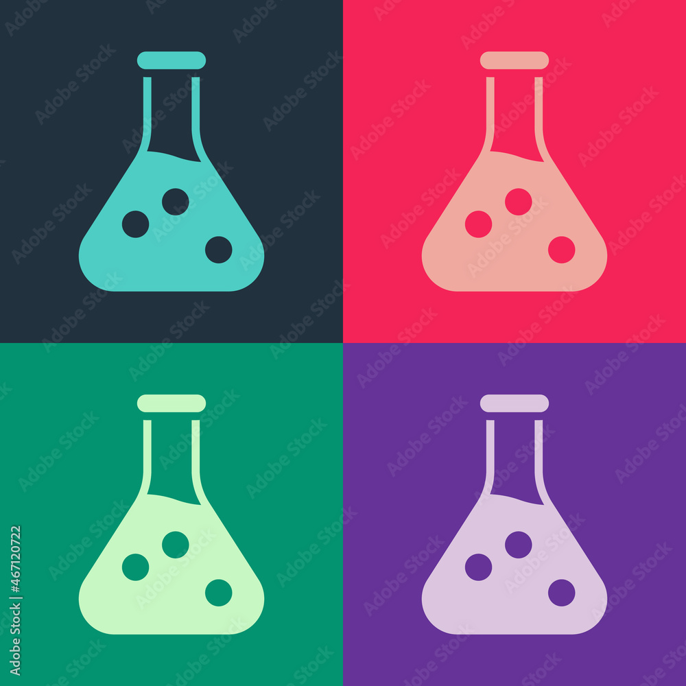 Pop art Test tube and flask chemical laboratory test icon isolated on color background. Laboratory glassware sign. Vector Pop art Test tube and flask chemical laboratory test icon isolated on color background. Laboratory glassware sign. Vector