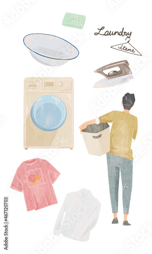 洗濯用品手書き水彩風イラスト
