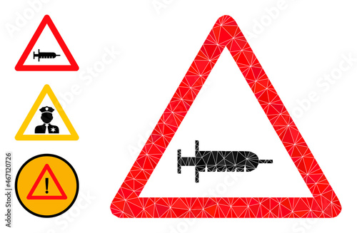 Low-poly vaccine warning icon, and similar icons. Polygonal vaccine warning vector is constructed of randomized triangles. Flat geometric lowpoly illustration is based on vaccine warning icon.