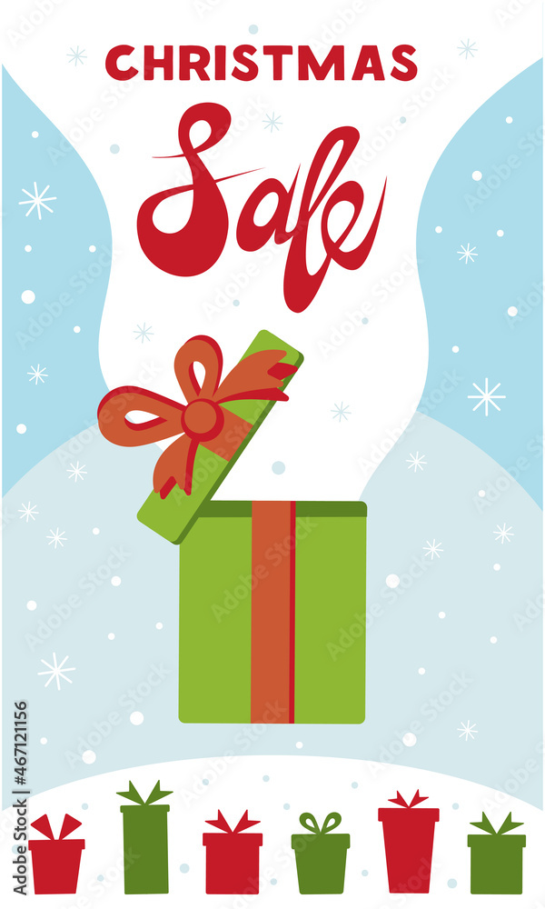 Vector flat illustration of Christmas sale. New Year's card banner Christmas shopping. Vector illustration of EPS10.
