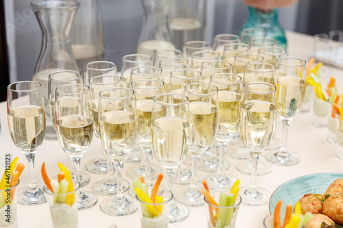 Catering service food and champagne glasses 