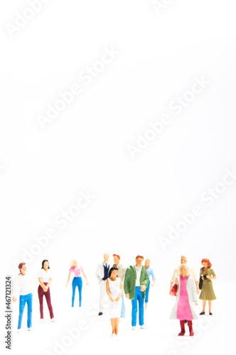 miniature figurines of a people crowd, social media and social networking concept