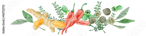 カレースパイス3種類の手書き水彩風イラスト
