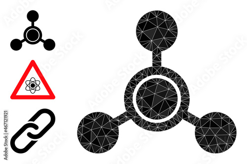 lowpoly methane molecule icon, and bonus icons. Polygonal methane molecule vector is filled of random triangles. Flat geometric polygonal symbol created from methane molecule icon.